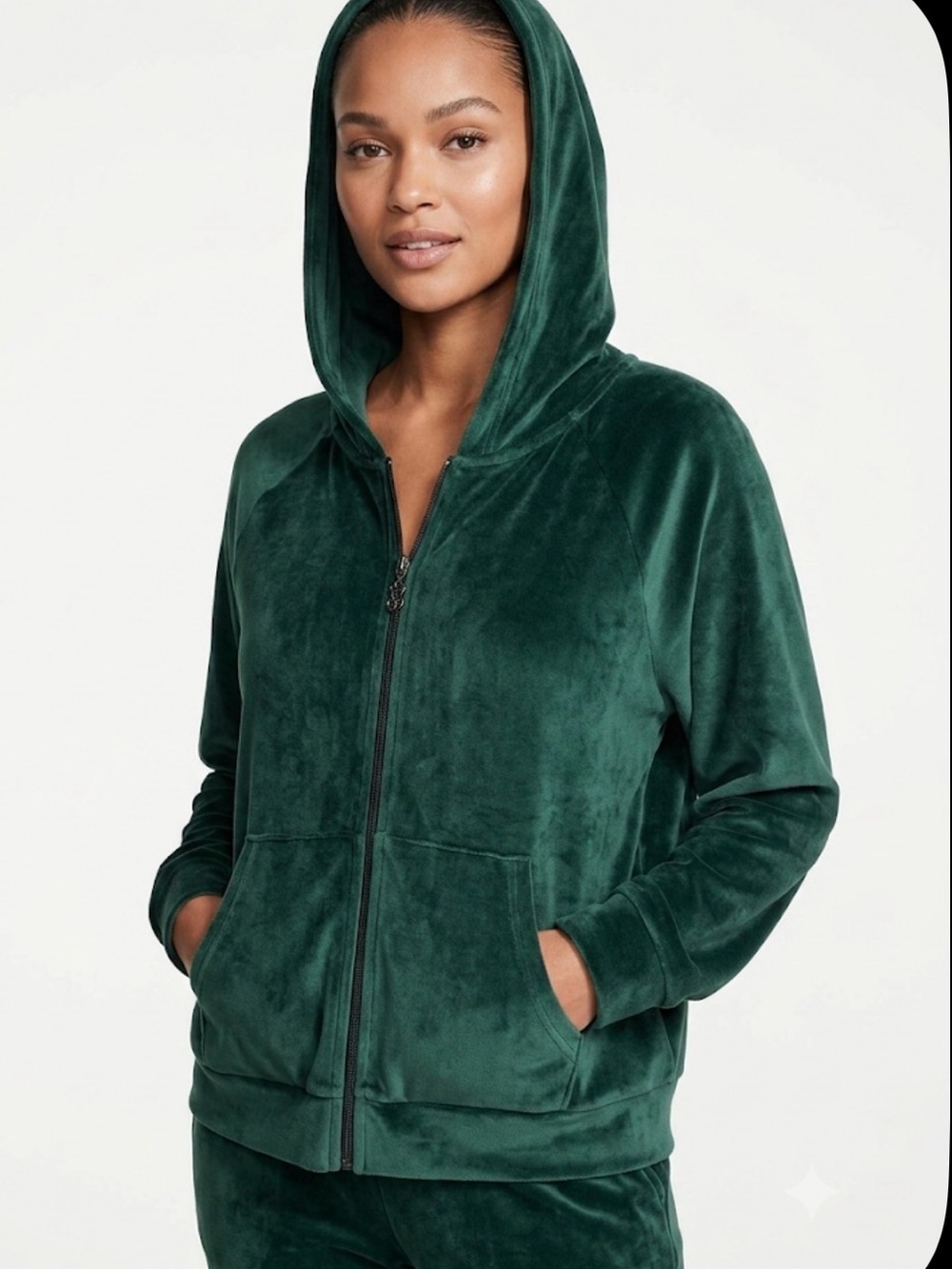 Victoria's Secret Deep Green Velour Zip Hoodie